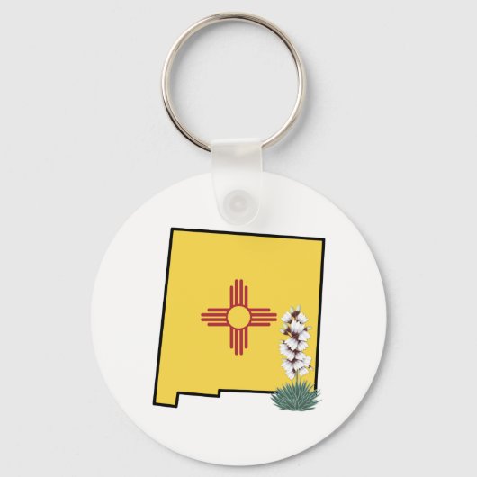 Neue mexikanische Flagge mit Staat Blume Yucca Blu Schlüsselanhänger (Vorderseite)