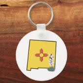 Neue mexikanische Flagge mit Staat Blume Yucca Blu Schlüsselanhänger (Vorderseite)