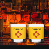 Neue mexikanische Flagge mit Zia-Symbol Whiskyglas