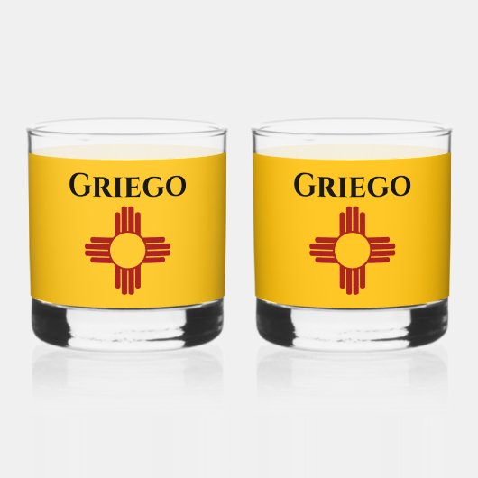 Neue mexikanische Flagge mit Zia-Symbol Whiskyglas (Rückseite)