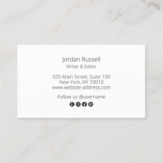 Neue, moderne, schwarze und weiße Visitenkarte für (Rückseite)