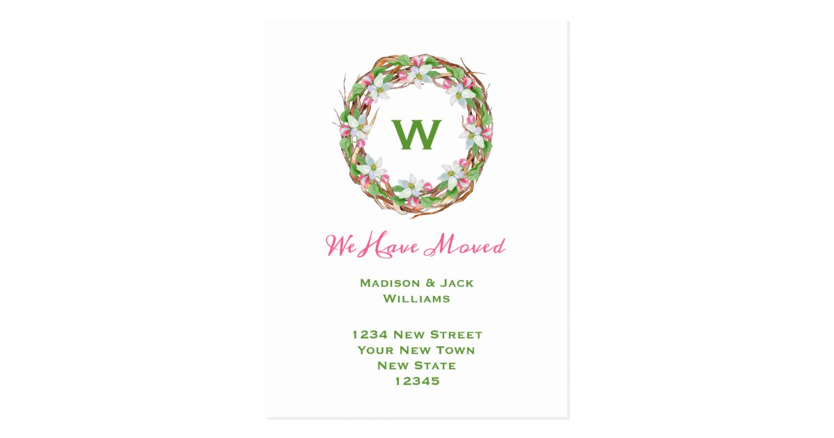 Neue Monogramm Adresse Ankundigung Der Bewegung Postkarte Zazzle De