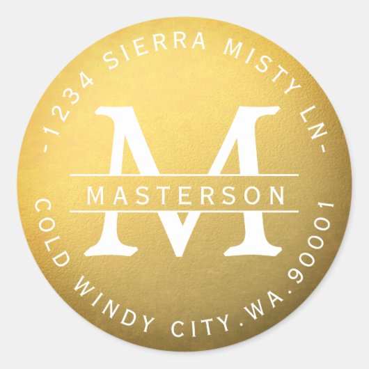 Neue monogramm-Gold-Circle-Rücksendeadresse Runder Aufkleber (Vorderseite)