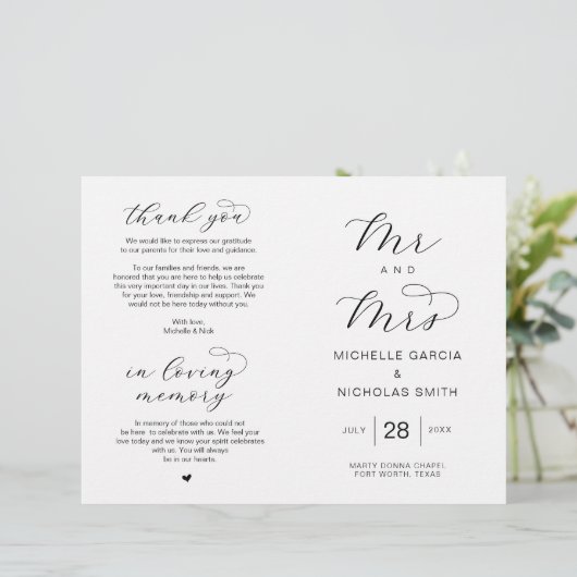 Neue Mr. und Mrs., Foldable Wedding Programs (Stehend Vorderseite)