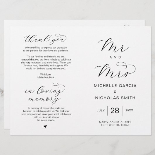 Neue Mr. und Mrs., Foldable Wedding Programs (Vorne/Hinten)