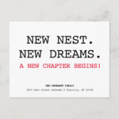 Neue Nestadresse Einfache Minimalistische Bewegung Ankündigungspostkarte (Vorderseite)