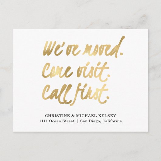 Neue neue Zuhause-Adresse in Scripture Gold Ankündigungspostkarte (Vorderseite)