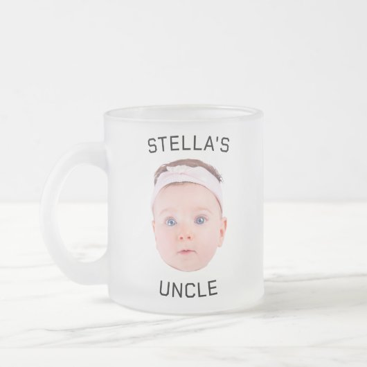 Neue Onkel-Geschenke-Tasse, Custom Baby-Face-Foto- Mattglastasse (Links)