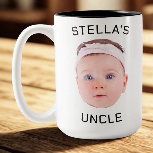 Neue Onkel-Geschenke-Tasse, Custom Baby-Face-Foto- Zweifarbige Tasse