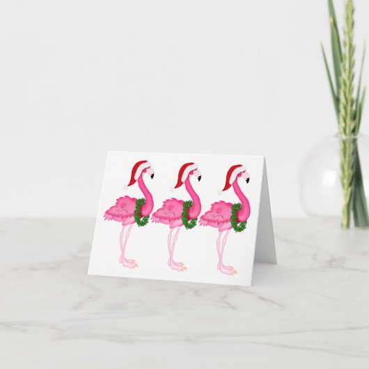 Neue Pink Flamingo Weihnachtskarte Feiertagskarte (Vorderseite)