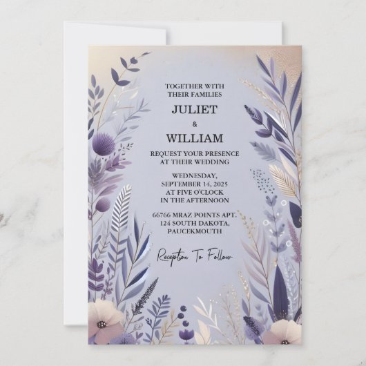 Neue Plum Herbst Sommer Lavendel Sage Hochzeit Einladung (Vorderseite)