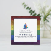 NEUE Rainbow Christmas Tree LGBT Pride Gay Wedding Einladung (Stehend Vorderseite)