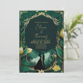 Neue romantische Golden und Smaragdgrün Einladung (Stehend Vorderseite)