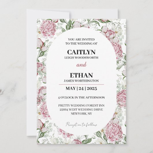 Neue rosa Blume Elegante Hochzeit der Elfenbeinflo Einladung (Vorderseite)