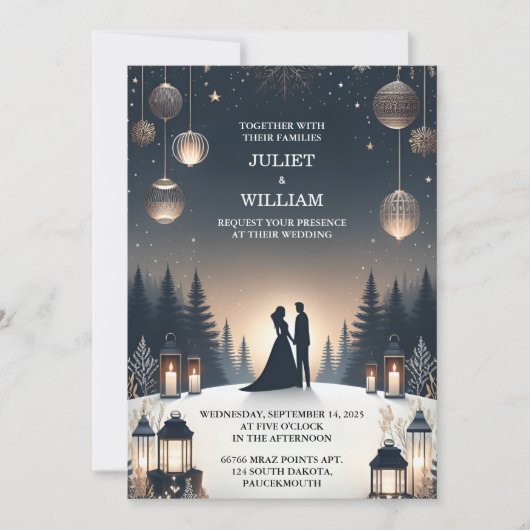 Neue Rustikale Waldstars schneesichere Winterhochz Einladung (Vorderseite)