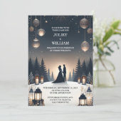 Neue Rustikale Waldstars schneesichere Winterhochz Einladung (Stehend Vorderseite)