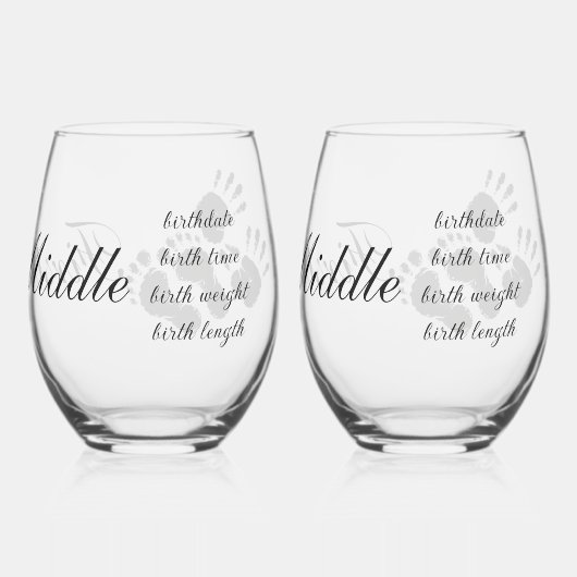 Neue Säugling-Hand-Fußabdruck Weinglas Ohne Stiel (Rückseite)