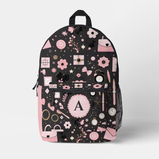 neue schicke hübsche monogramm schwarze Schule Bedruckter Rucksack (Vorderseite)