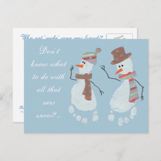 Neue Schneefreunde machen - Baby Footprint Snowmen Postkarte (Vorne/Hinten)