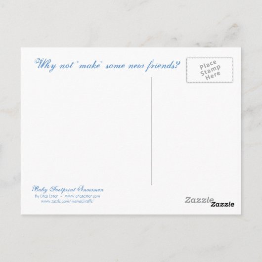 Neue Schneefreunde machen - Baby Footprint Snowmen Postkarte (Rückseite)
