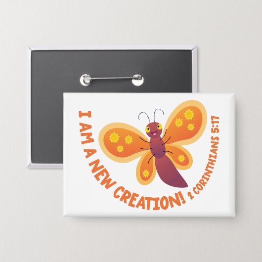 Neue Schöpfung süßer Schmetterling Cartoon Bibelve Button (Vorderseite/Rückseite)
