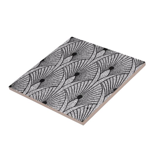 Neue Schwarz-Silber-Art-Déco-Fan-Keramik Fliese (Seite)