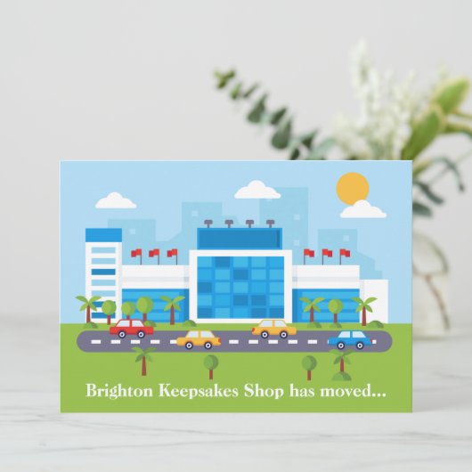Neue Shop-Adresse Niedliche Einkaufshallen bewegen Ankündigung (Stehend Vorderseite)