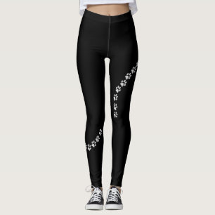 Neue Silver Dog Paw Print auf schwarz Leggings