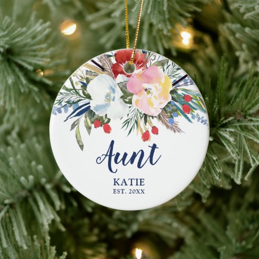 Neue Tante etablierte Personalisierte Land Florals Keramik Ornament (Baum)