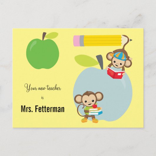 Neue Teacher School Jahr Affen Gruß Postkarte (Vorderseite)