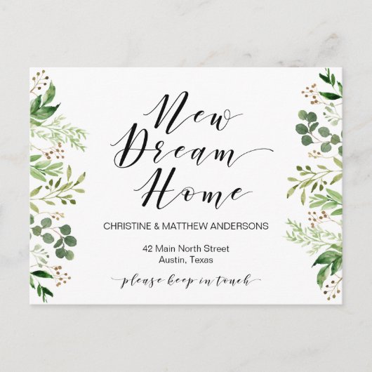 Neue Traumvorstellung Zuhause, Grün, Bewegende Ank Postkarte (Vorderseite)