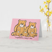 Neue Triplets Baby Girl Bären Karte (Gelbe Blume)