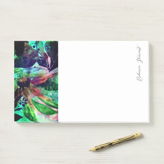 Neue tropische Blume und Blätter zeichnen Skript Post-it Klebezettel (Auf Schreibtisch)