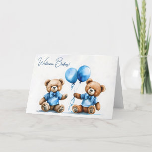 Neue Twin Boy Teddy Bären mit blauen Balloons Karte