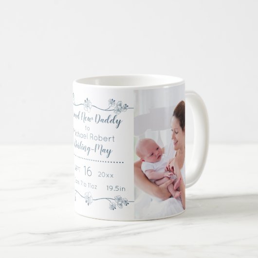 Neue Vater-Baby-Fotos u. Geburts-Notfall - Blau u. Kaffeetasse (VorderseiteRechts)