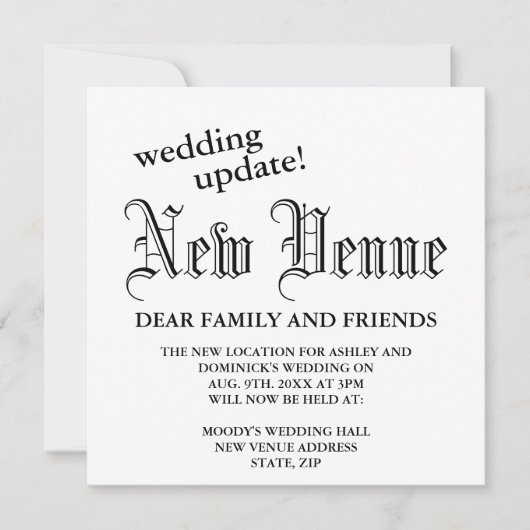 Neue Veranstaltungsstätte gotische Hochzeitserie Ä Ankündigung (Vorderseite)