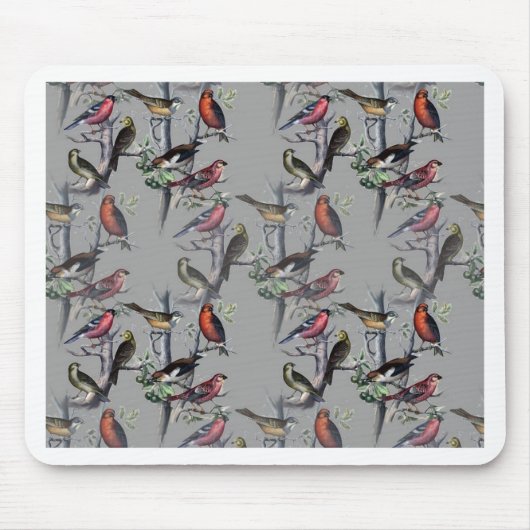 Neue Vogelmuster-Accessoires, Vintage Kunst grau Mousepad (Vorne)