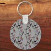 Neue Vogelmuster-Accessoires, Vintage Kunst grau Schlüsselanhänger (Vorderseite)