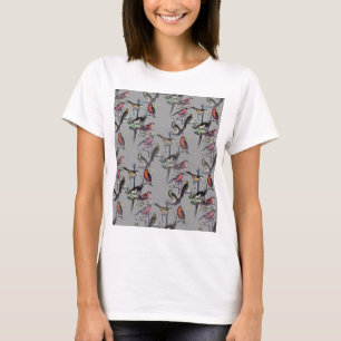 Neue Vogelmuster-Accessoires, Vintage Kunst grau T-Shirt
