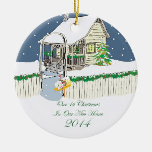 Neue Weihnachtssnowy-Hütte des Zuhause-2014 Keramikornament