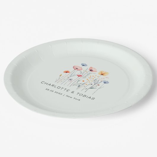 Neue Wildblume | Hellgrüne Hochzeit Pappteller (Schrägansicht)