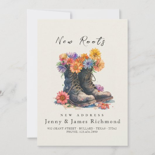 Neue Wurzeln - Neue Adresse I Schuhe und Blume Ankündigung (Vorderseite)