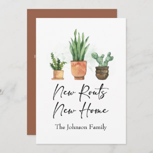 Neue Wurzeln Wir haben neue Zuhause Terracotta Ankündigung