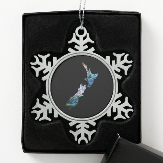 NEUE ZEALAND-KARTE EINFACHE PAUA SCHNEEFLOCKEN Zinn-Ornament (Box)