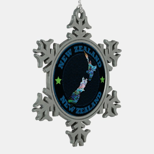 NEUE ZEALAND-KARTE EINFACHE PAUA SCHNEEFLOCKEN Zinn-Ornament (Links)
