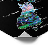 NEUE ZEALAND MAP DETAILLIERTE PAUA POSTER (Ecke)