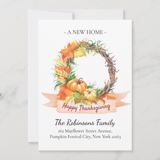 Neue Zuhause Address Erntedank Pumpkin Moving Ankündigung (Vorderseite)