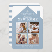 Neue Zuhause Address Family Foto Collage Blue Ankündigung (Vorne/Hinten)