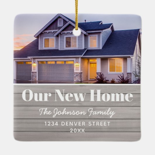 Neue Zuhause Address Foto Holiday Keramikornament (Rückseite)