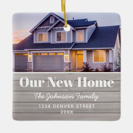 Neue Zuhause Address Foto Holiday Keramikornament (Vorderseite)